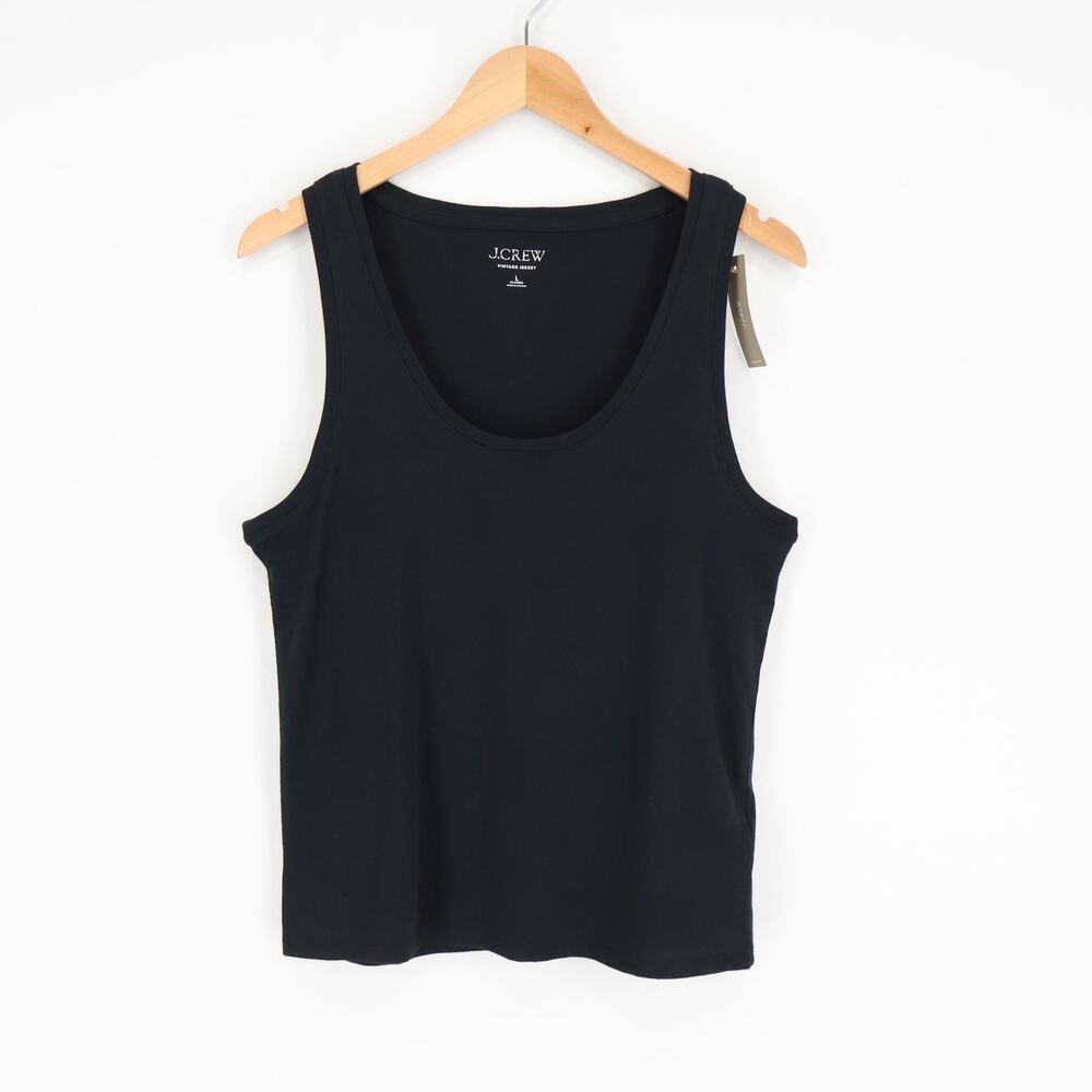 NWT J.Crew Vintage Jersey Classic Scoopneck Cotton Tank Top Black Size Large